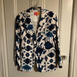 NWOT Vilagallo Sophia Blue and Cream Ikat Blazer, size 36